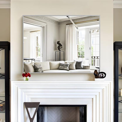 30x40In Silver Bathroom Mirror for Wall, Brushed Nickel Rectangle Mirrors - Image 8
