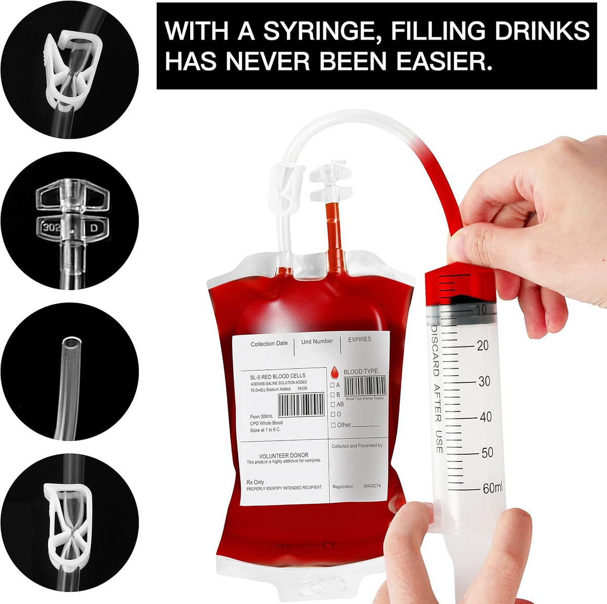 Garma 100 Pack Halloween Blood Bags for Drink, Reusable Drink Cups Containers...