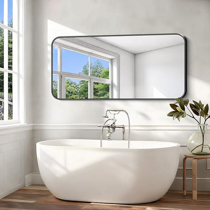 Black Bathroom Mirror, 66x30 inch Aluminum Metal Frame Rectangular Vanity Mirror - Image 2