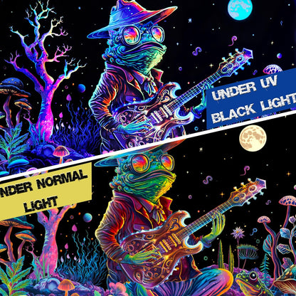 Galoker Blacklight Frog Tapestry Fantasy Neon Mushroom Tapestries UV Reactive Plant Floral Wall Tapestry Galaxy Space Tapestries Wall Hanging for Home Decor(H51.2×W59.1 inches)