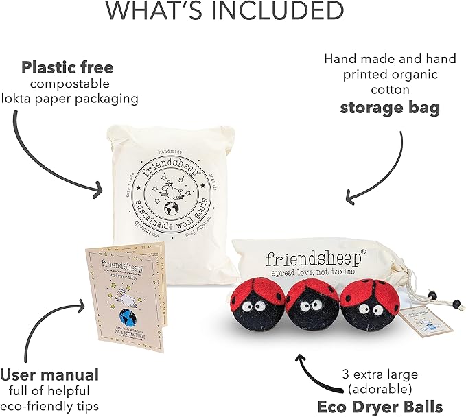 Friendsheep Wool Dryer Balls, Organic Reusable Fabric Softener Alternative - Image 2