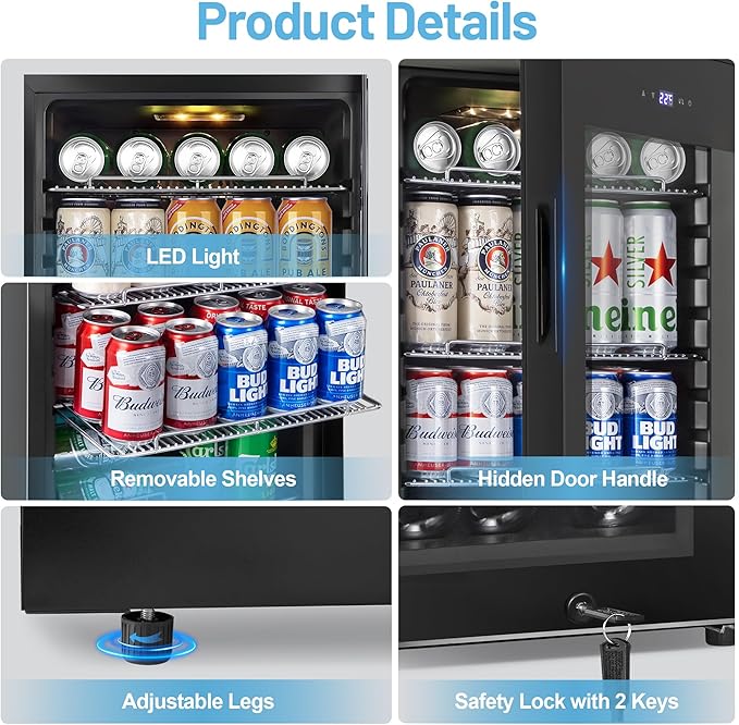 Beverage Refrigerator Cooler, 17 Inch 120 Cans Freestanding Mini Fridge - Image 6