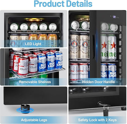 Beverage Refrigerator Cooler, 17 Inch 120 Cans Freestanding Mini Fridge - Image 6