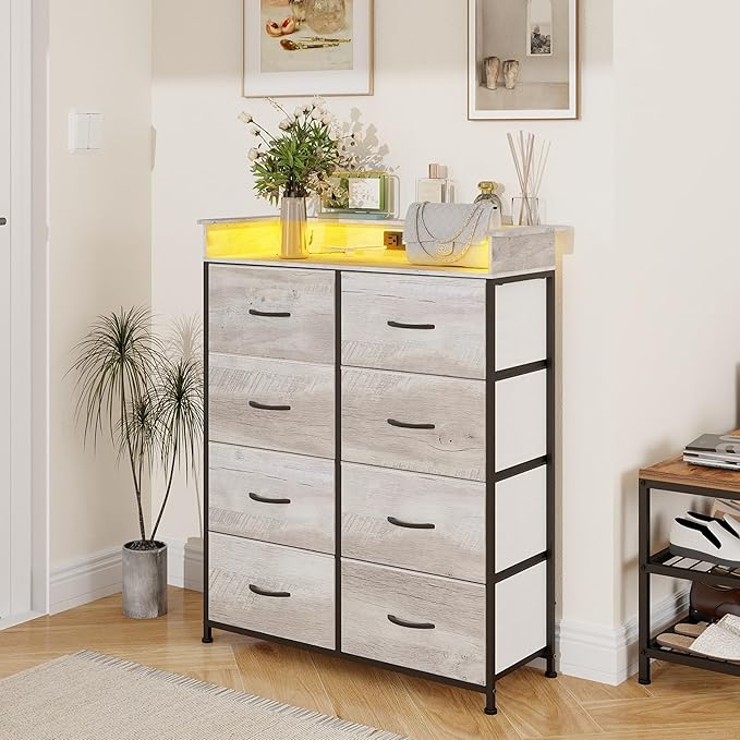 Dresser for Bedroom with Charing Station Grey Dresser with LED Lights Tall - Image 8