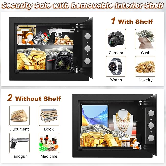 Safe Box with Fireproof Waterproof Bag, Home Safe with Keys & Pass Code & Wall - Image 2