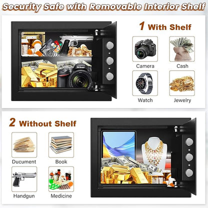 Safe Box with Fireproof Waterproof Bag, Home Safe with Keys & Pass Code & Wall - Image 2