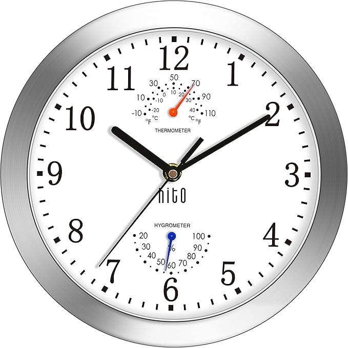 HITO 10 Inch Silent Wall Clock Battery Operated Non Ticking Glass Cover Silver by hito