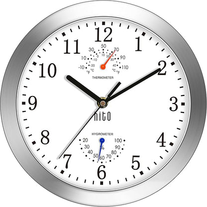 HITO 10 Inch Silent Wall Clock Battery Operated Non Ticking Glass Cover Silver by hito