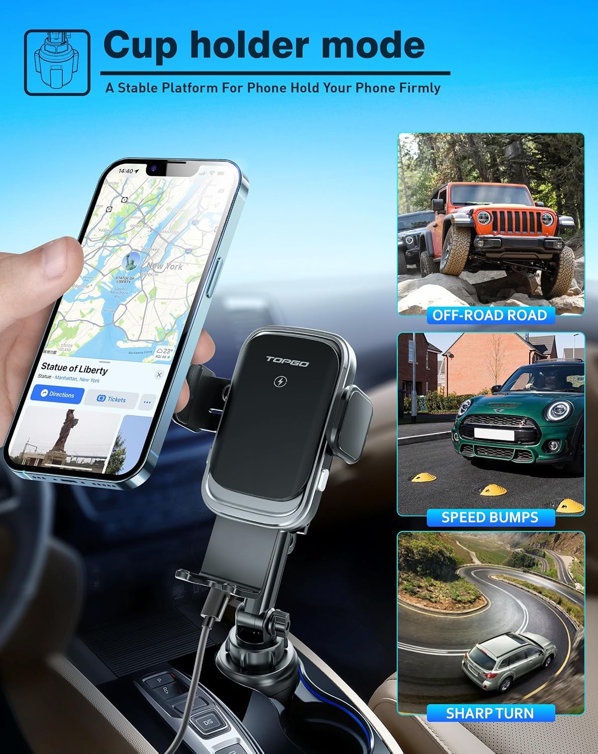 [Upgraded] TOPGO Cup Phone Mount Wireless Charger,Universal Cell Phone Holder...