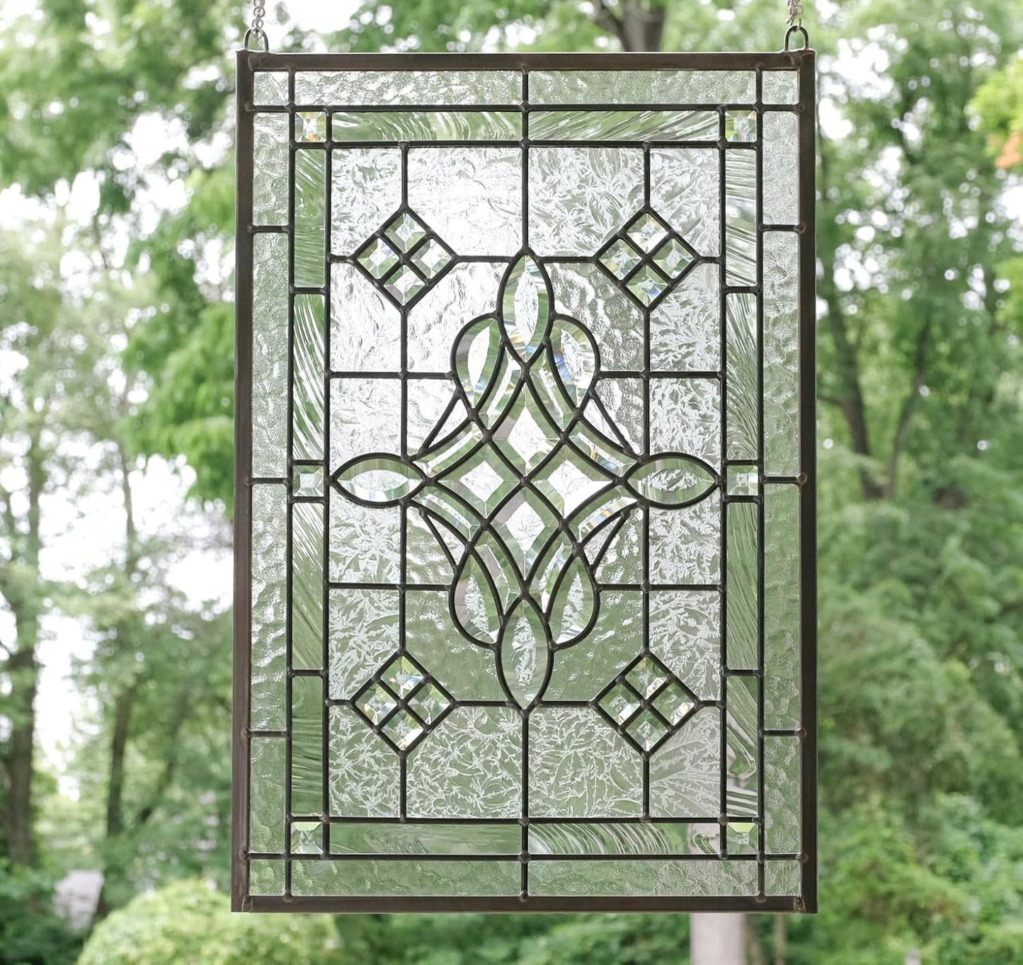 All clear beveled glass hanging window Panel 16"x24"
