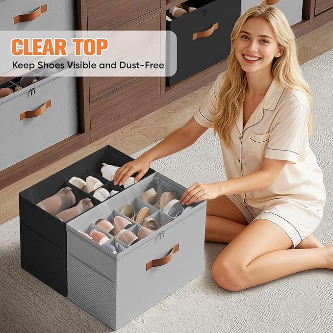 2 Pack Shoe Organizer for Closet, Foldable Shoe Storage Organizer - Image 6