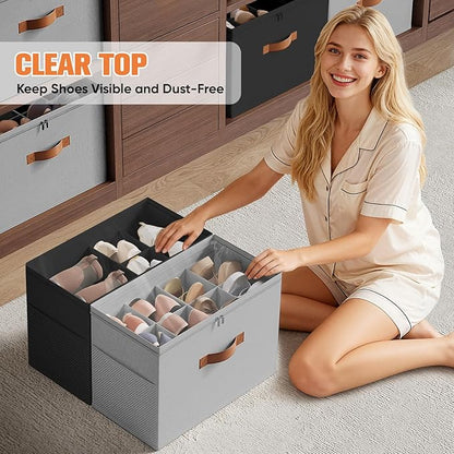 2 Pack Shoe Organizer for Closet, Foldable Shoe Storage Organizer - Image 6