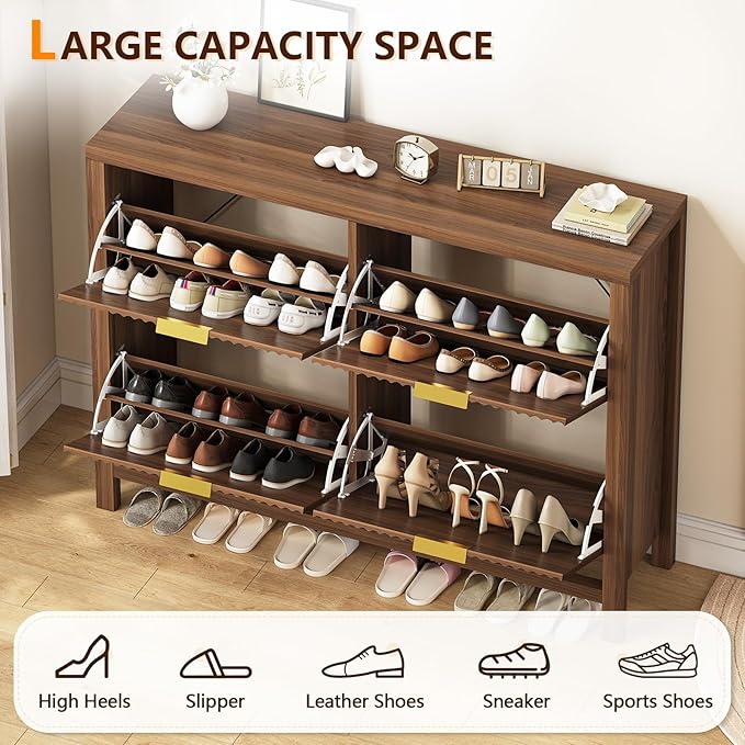Shoe Cabinet Storage for Entryway, Fluted Shoe Cabinet - Image 5