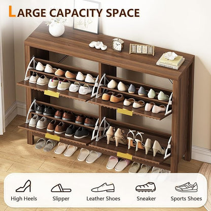 Shoe Cabinet Storage for Entryway, Fluted Shoe Cabinet - Image 5