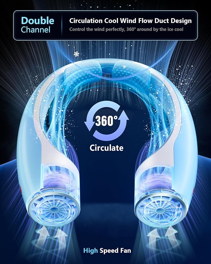 AI Neck Fan, 4 Speeds Adjustable Portable Personal Fan Rechargeable, 4000 mAh - Image 2