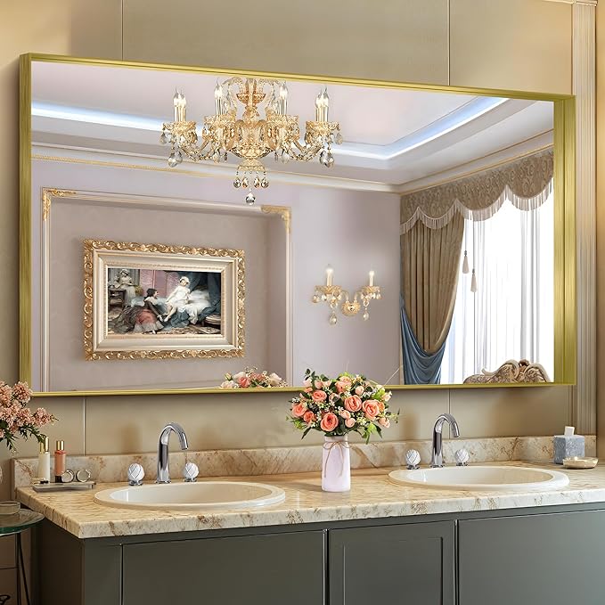 CIRCUMI Gold Bathroom Mirror, Brushed Finish, Tempered Glass, Large Mirror - Image 5