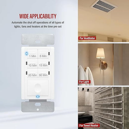 Enerlites Bathroom Timer Countdown Switch, HET06A-R | in-Wall Electrical Timer - Image 3