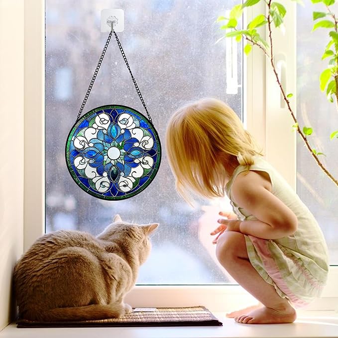 DASTOLL Stained Glass Window Hanging, Boho Style Sun Catchers Diamond Glass - Image 2