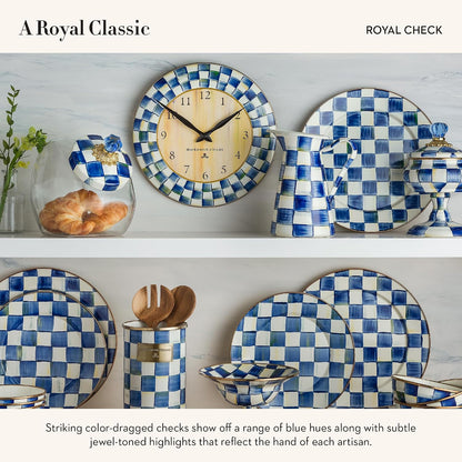 MACKENZIE-CHILDS Wall Clock, Blue-and-White Royal Check | Hand-painted design, made from enameled steel, decorative room clock, requires one AA battery (not included), 12" dia.