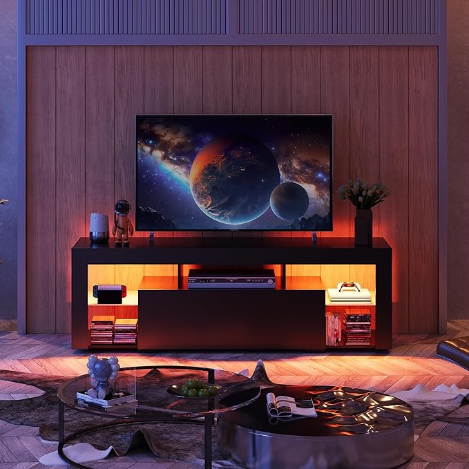 WLIVE TV Stand with LED Lights & 2 Large Storage Drawers, Modern Entertainment - Image 7