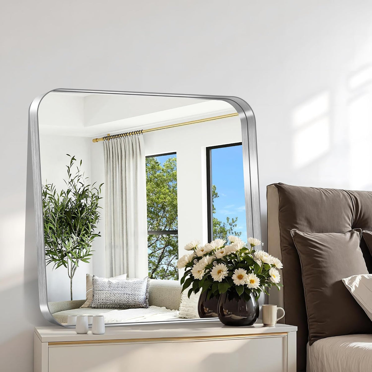 CIRCUMI Silver Bathroom Mirror, 30"x30" Rectangular Mirror for Vanity