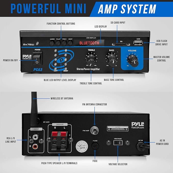 Pyle Bluetooth Home Audio Power Amplifier System - Image 2