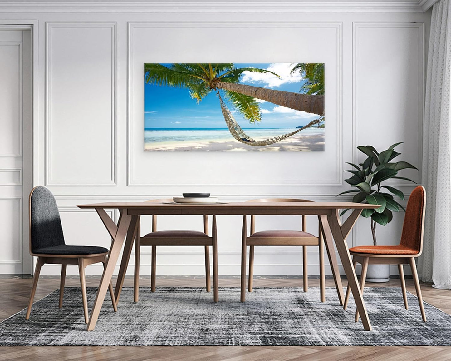 Muolunna BK6850 Beach Wall Art Canvas Prints - Tropical Palm Tree Hammock Seascape Picture Ocean Landscape Artwork for Living Room Bedroom Bathroom Office Home Decor, Large Framed 20x40 inch