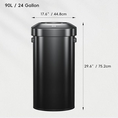 EKO Urban 24 Gallon Round Black Stainless Steel Open Top Waste Bin, Tall - Image 2