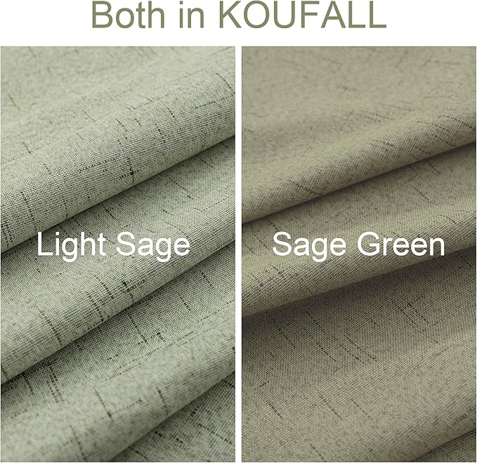 KOUFALL Sage Green Back Tab Linen Blackout Curtains 52x90 Inches Long - Image 2