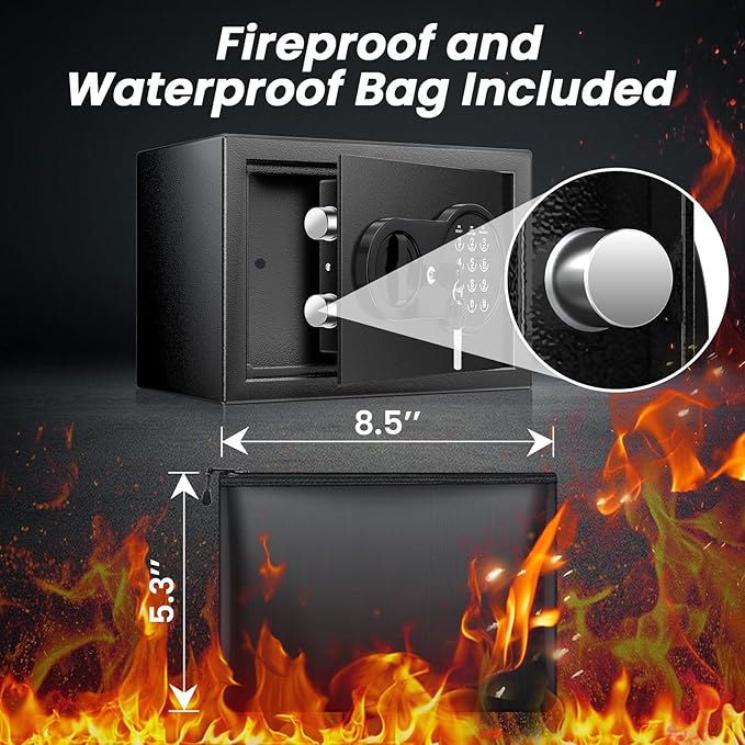 Safe Box with Fireproof Waterproof Bag, Home Safe with Keys & Pass Code & Wall - Image 5