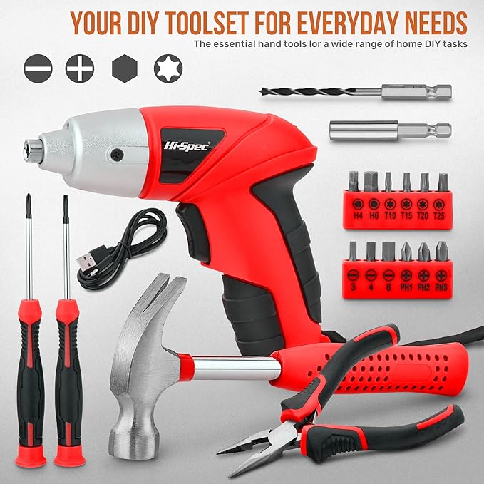 Hi-Spec 19pc 3.6V USB Small Power Screwdriver & Home DIY Tool Kit Set. Cordless - Image 2