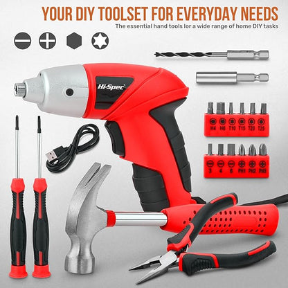 Hi-Spec 19pc 3.6V USB Small Power Screwdriver & Home DIY Tool Kit Set. Cordless - Image 2