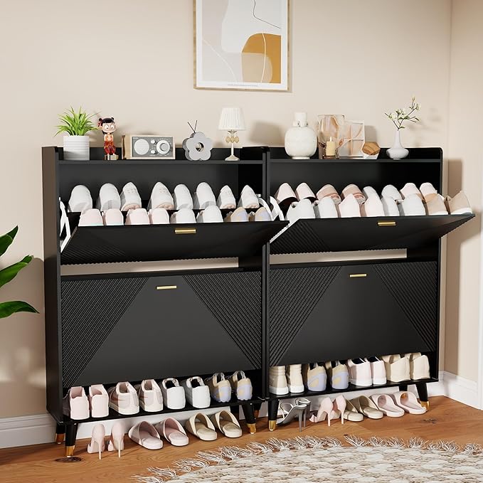 Shoe Cabinet Storage for Entryway: 65" Black Shoe Organizer Cabinet by Unknown