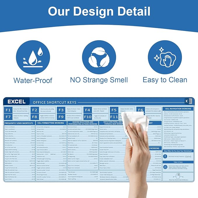 Baziabbo Office Desk Mat, Excel Cheat Sheet Keyboard Mat, Excel Shortcut Desk - Image 3