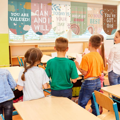 Hahafelt 8 Pcs School Classroom Curtains 36" x 24" Everyone is Welcome Boho Rainbow Colorful Curtains Back to School Classroom Decor for Positive Affirmation Kindergarten Daycare Playroom Room Decor