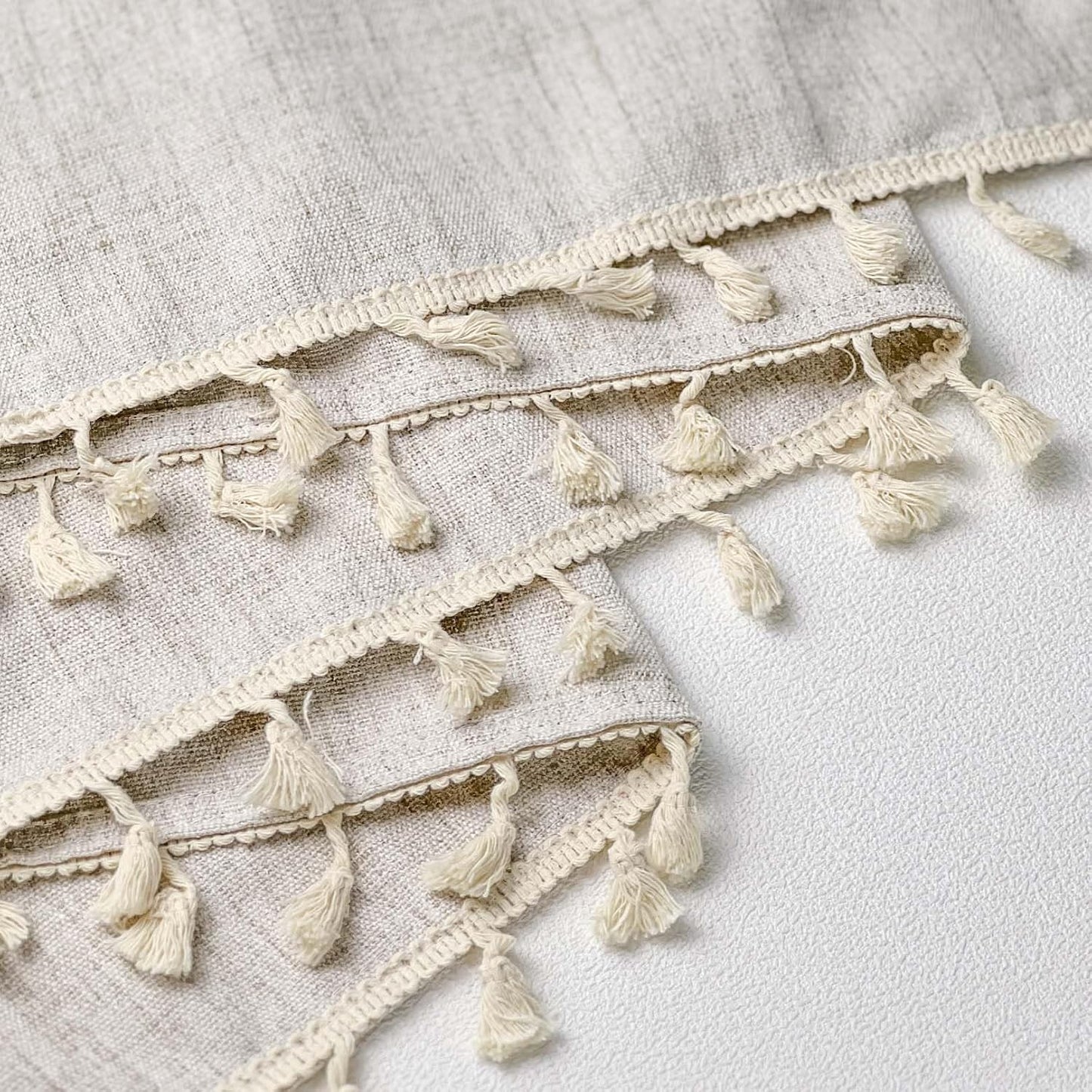 Faux Linen Tassel Kitchen Valances for Windows Modern Farmhouse Neutral Valance Curtains Topper Country Rustic Bathroom Small Window Treatment Boho Decor (54x15 inch, Natural)