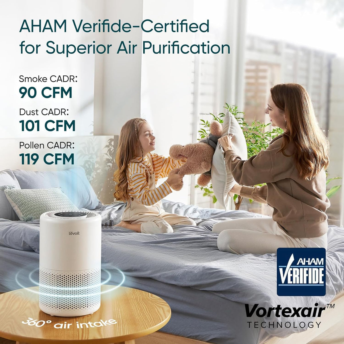 levoit air purifier for home pets bedroom dorm showing dimensions