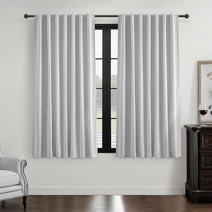 Light Grey 100% Blackout Curtains 54 Inches Long 2 Panels Set, Short Linen Heat by QJMYDECO