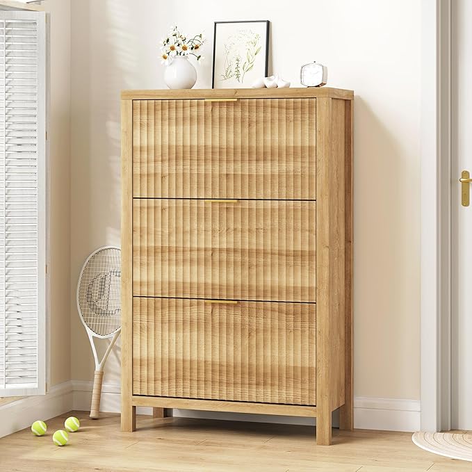 Shoe Cabinet Storage for Entryway, Fluted Shoe Cabinet - Image 3