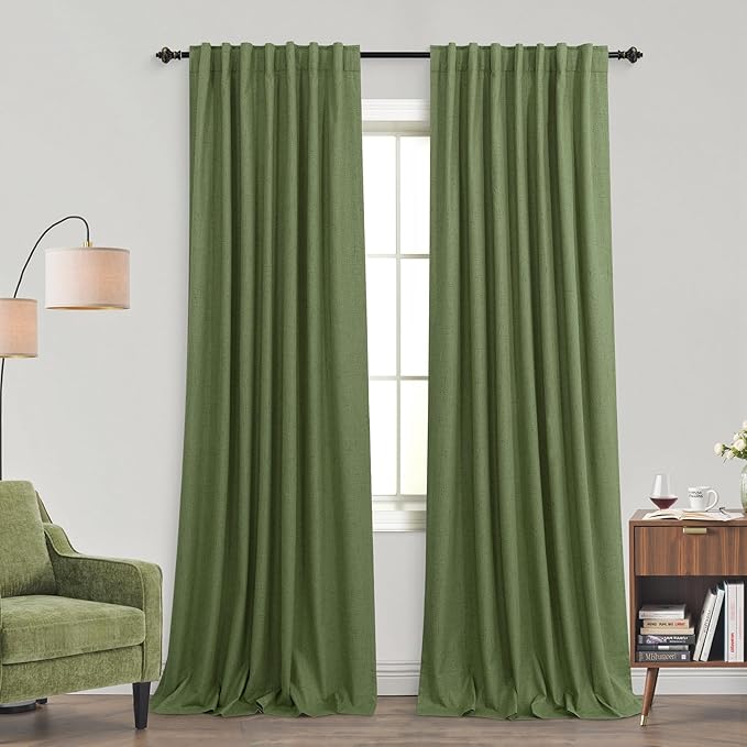 KOUFALL 92 Inch Blackout Curtains, Boho Olive Green Pleated Curtains - Image 9