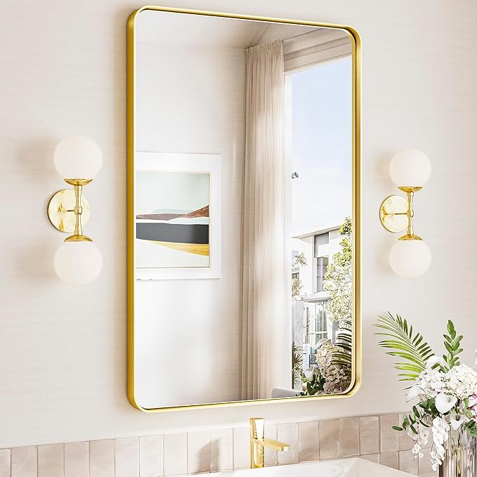 TokeShimi 24x36 Brushed Gold Bathroom Mirror, Wall Mirror by RefinedBathroomAccessories