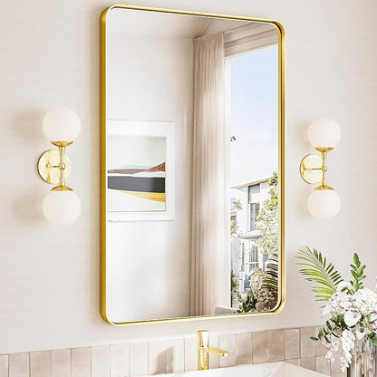 TokeShimi 24x36 Brushed Gold Bathroom Mirror, Wall Mirror by RefinedBathroomAccessories