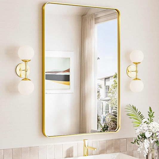 TokeShimi 24x36 Brushed Gold Bathroom Mirror, Wall Mirror by RefinedBathroomAccessories