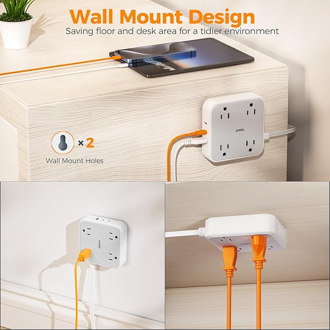 TESSAN Outlet Cover with Extra Outlet on Plug, Surge Protector Power Strip with - Image 8