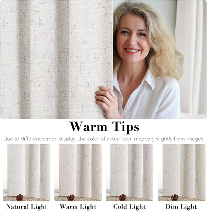 H.VERSAILTEX Ivory Curtains Blackout, 100% Blackout Linen Curtains - Image 5