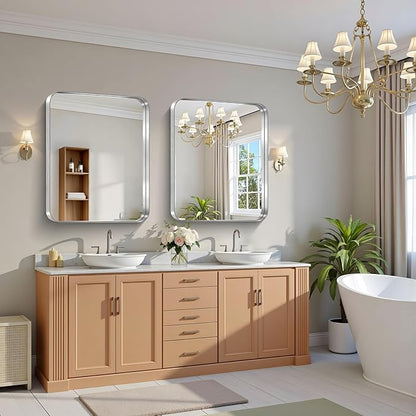 CIRCUMI Silver Bathroom Mirror, Rounded Corner, Tempered Glass, Mirror - Image 6