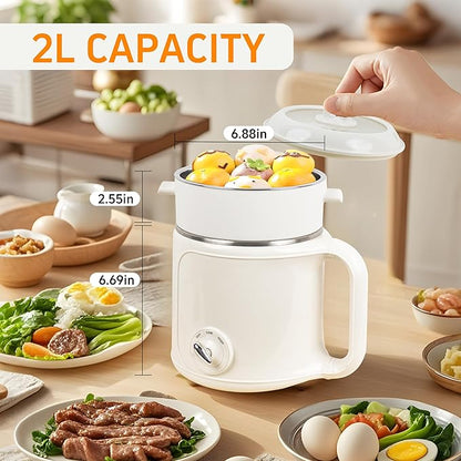 Electric Hot Pot with Steamer: 2.0L Ramen Cooker, Dual Power Adjustment - Image 4