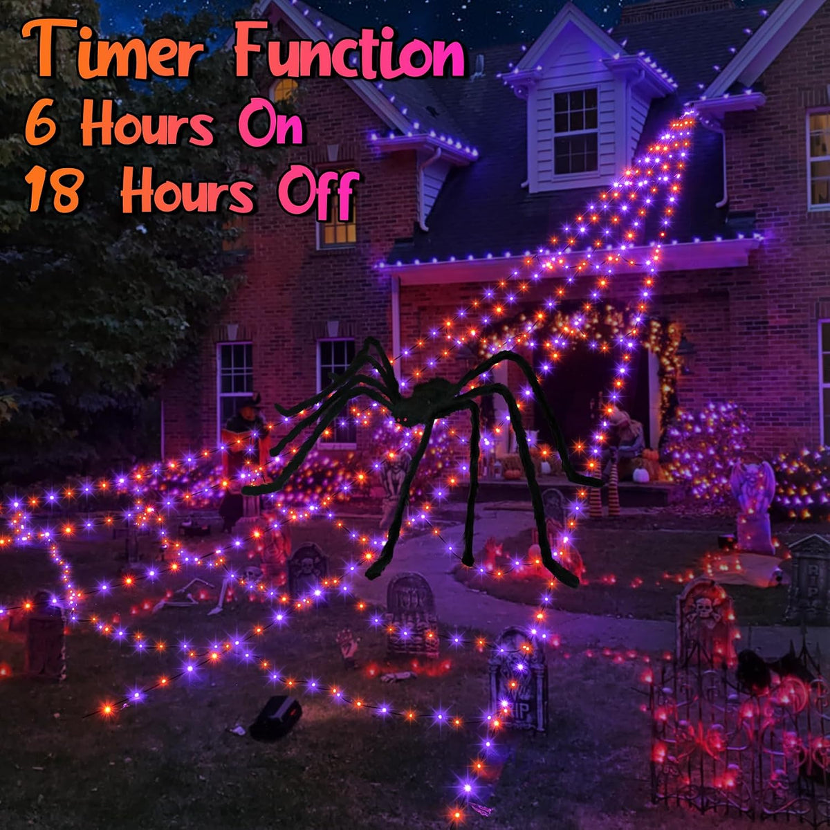 Halloween Spider Web Lights Decoration 455 LED Spider Webs Halloween Decorati...