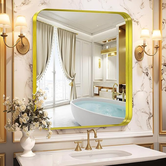 CIRCUMI Gold Bathroom Mirror, Rounded Corner, Tempered Glass, Mirror by CIRCUMIMirror
