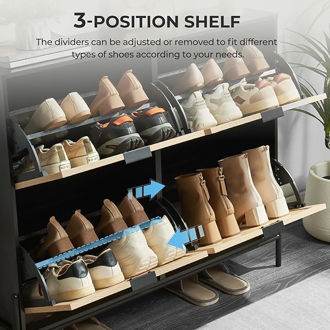 Shoe Cabinet Storage with 4 Flip Drawers, Narrow Hidden Shoes Organizer Cabinet - Image 4